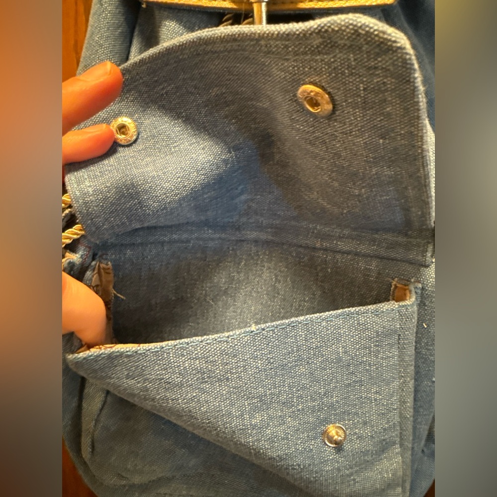 Blue and Tan Drawstring Backpack - Picture 6 of 11